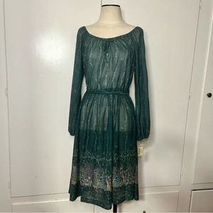 Vintage 70s Jimmy Los Angeles Floral Green A Line Deadstock Midi Dress